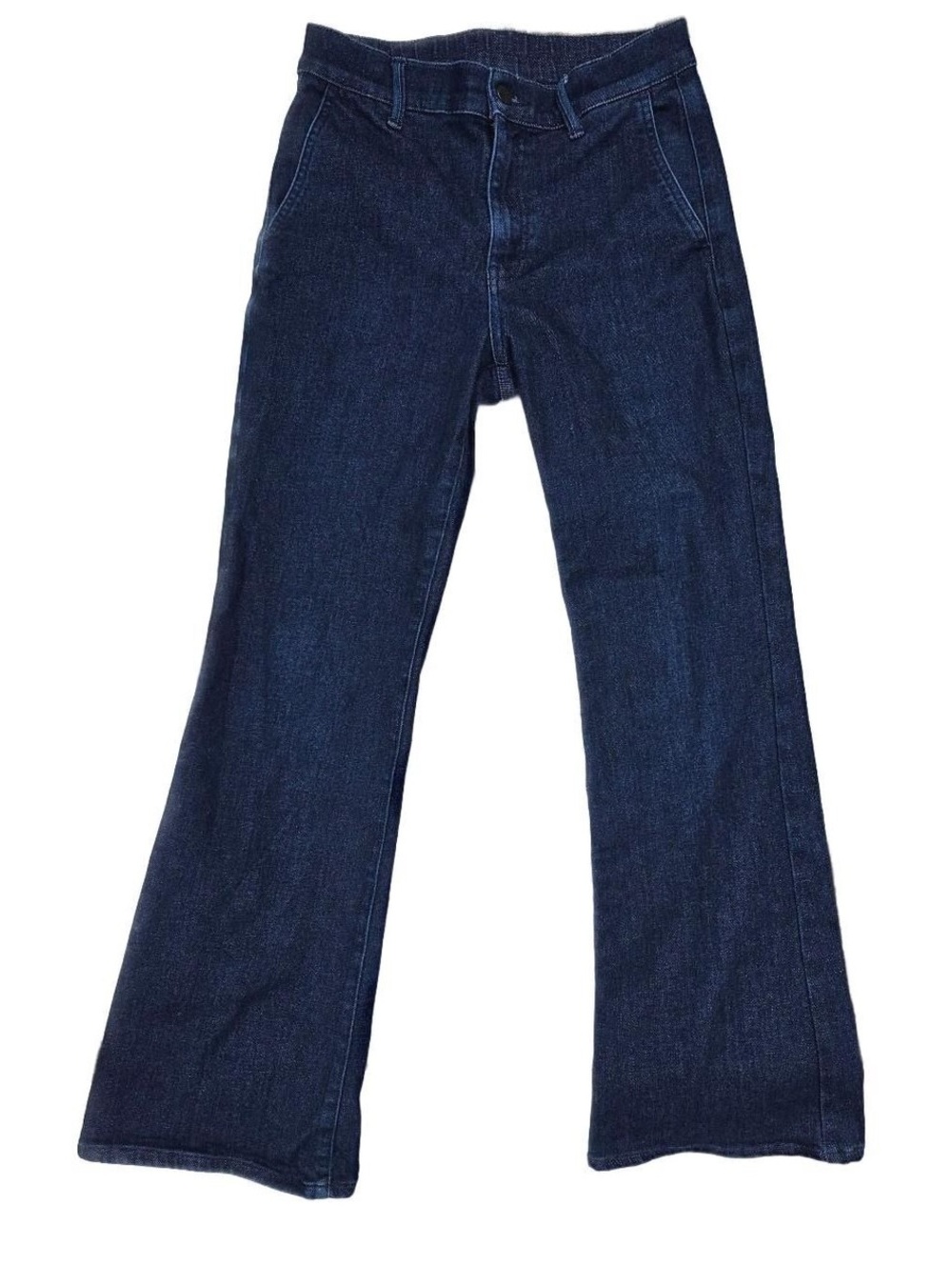UNIQLO High Rise Slim Flared Jeans Dark Indigo Blue Wash Denim Trouser Pants M